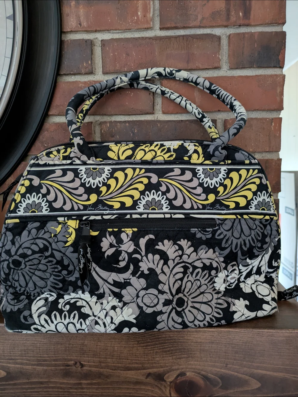 Vera Bradley Floral Quilted Tote in Black, Gray & Yellow